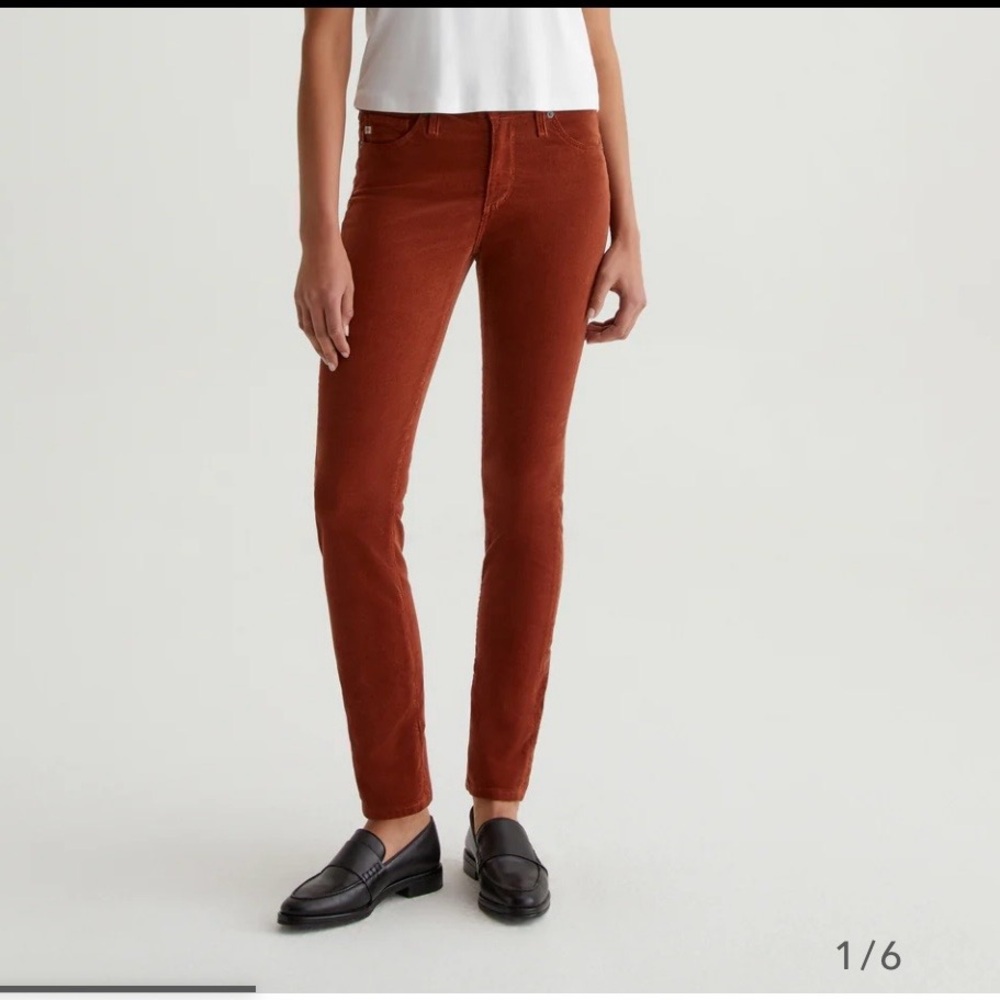 AG Prima Cigarette Leg Corduroy Pants Spiced Maple Size 27 Mid Rise